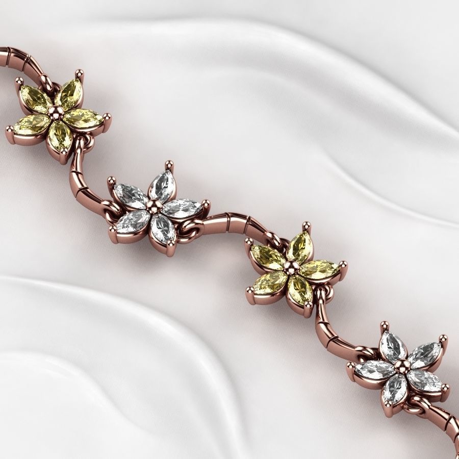 Sakura Flower Marquises Gold Bracelet or Necklace Links 3D print model_8