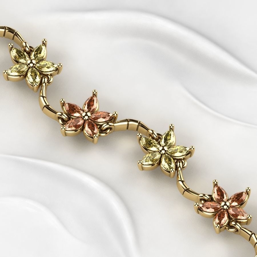 Sakura Flower Marquises Gold Bracelet or Necklace Links 3D print model_4