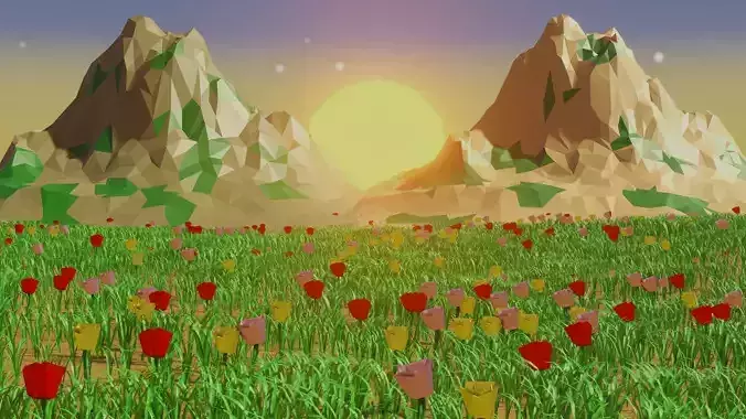 Sunrise In the Mountains Low-poly 3D model