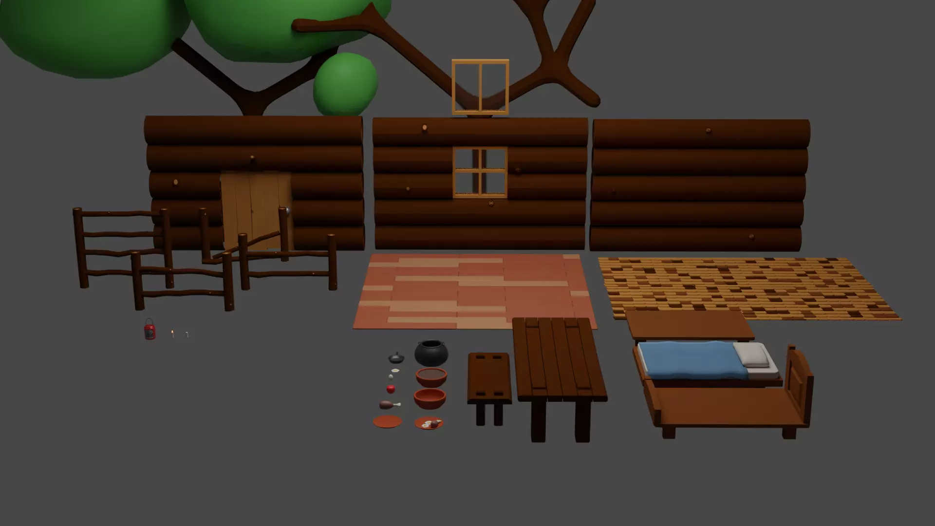 cabin props stylized Low-poly 3D model_0