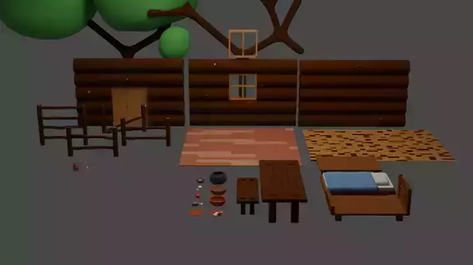 cabin props stylized Low-poly 3D model