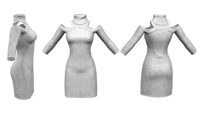 Shoulder Cutout Turtle Neck Jumper Dress Low-poly 3D model