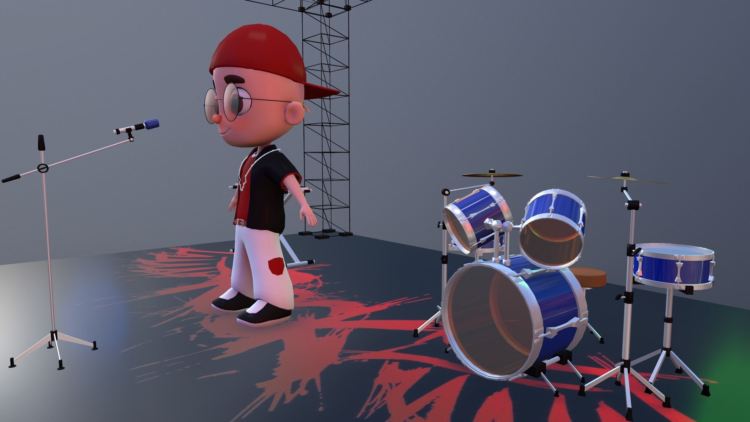 Low Poly Singer Character 3D model_11