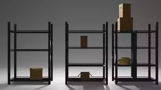 Metal Shelf and Shelves and Cardboard Boxes Gift