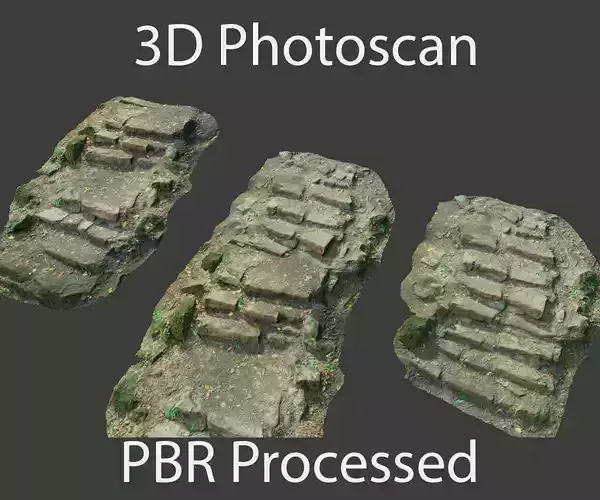 PBR old stone steps stair forest Photoscan PACK