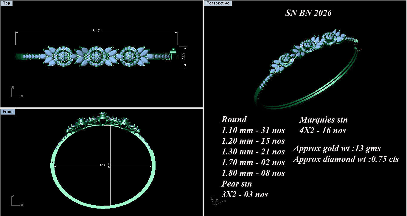 High Jewelry Diamond Bracelet 3dm stl 1-render detail 3D print model_1