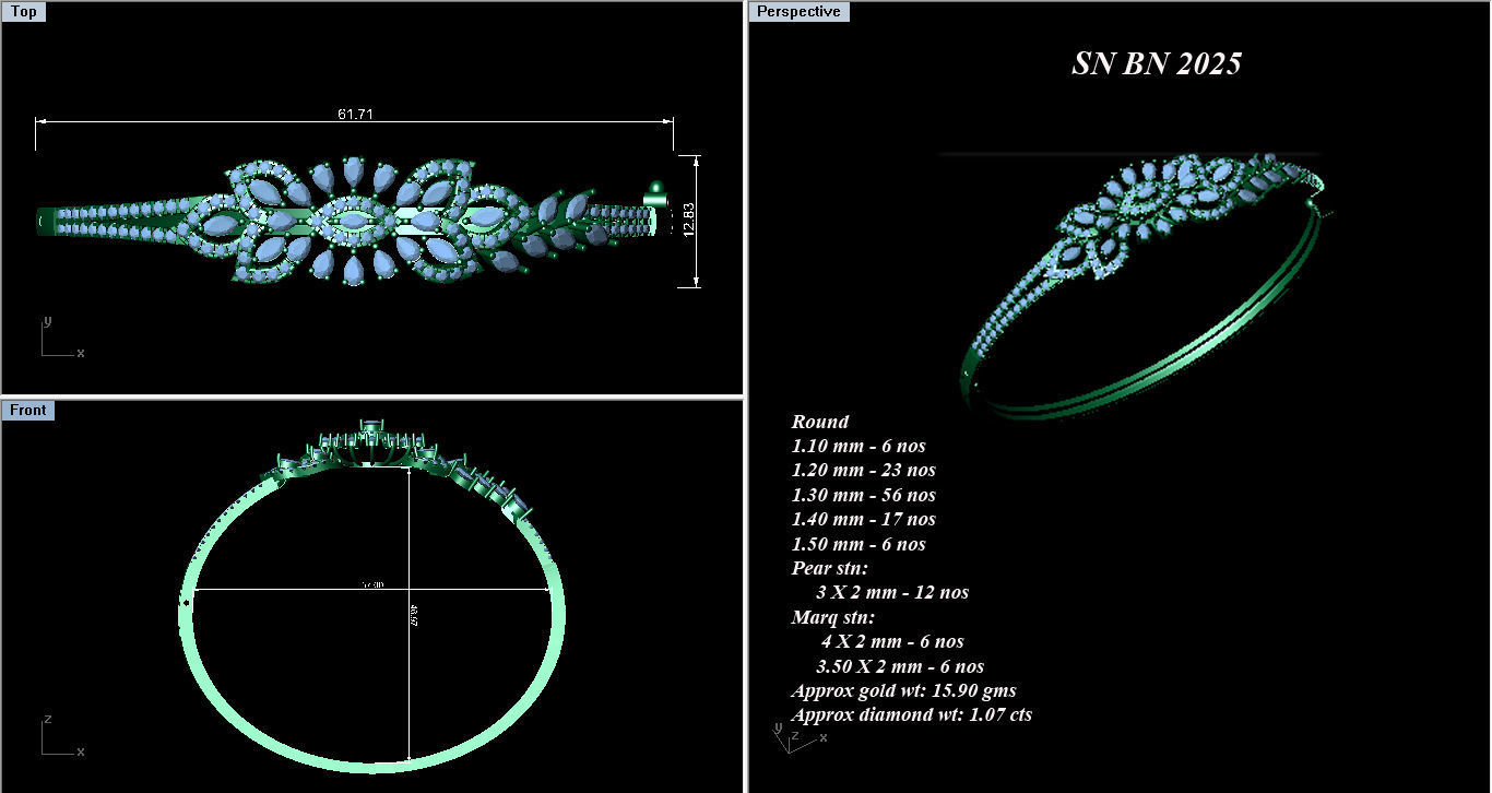 High Jewelry Diamond Bracelet 3dm stl 1-render detail 3D print model_1