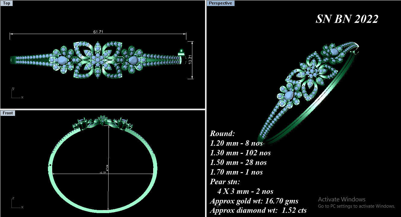 High Jewelry Diamond Bracelet 3dm stl 1-render detail 3D print model_1