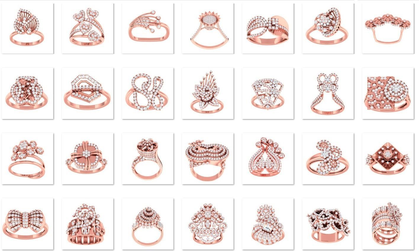 163 High Jewelry Cocktail Rings 3dm stl 1- render details  3D Model Collection_1