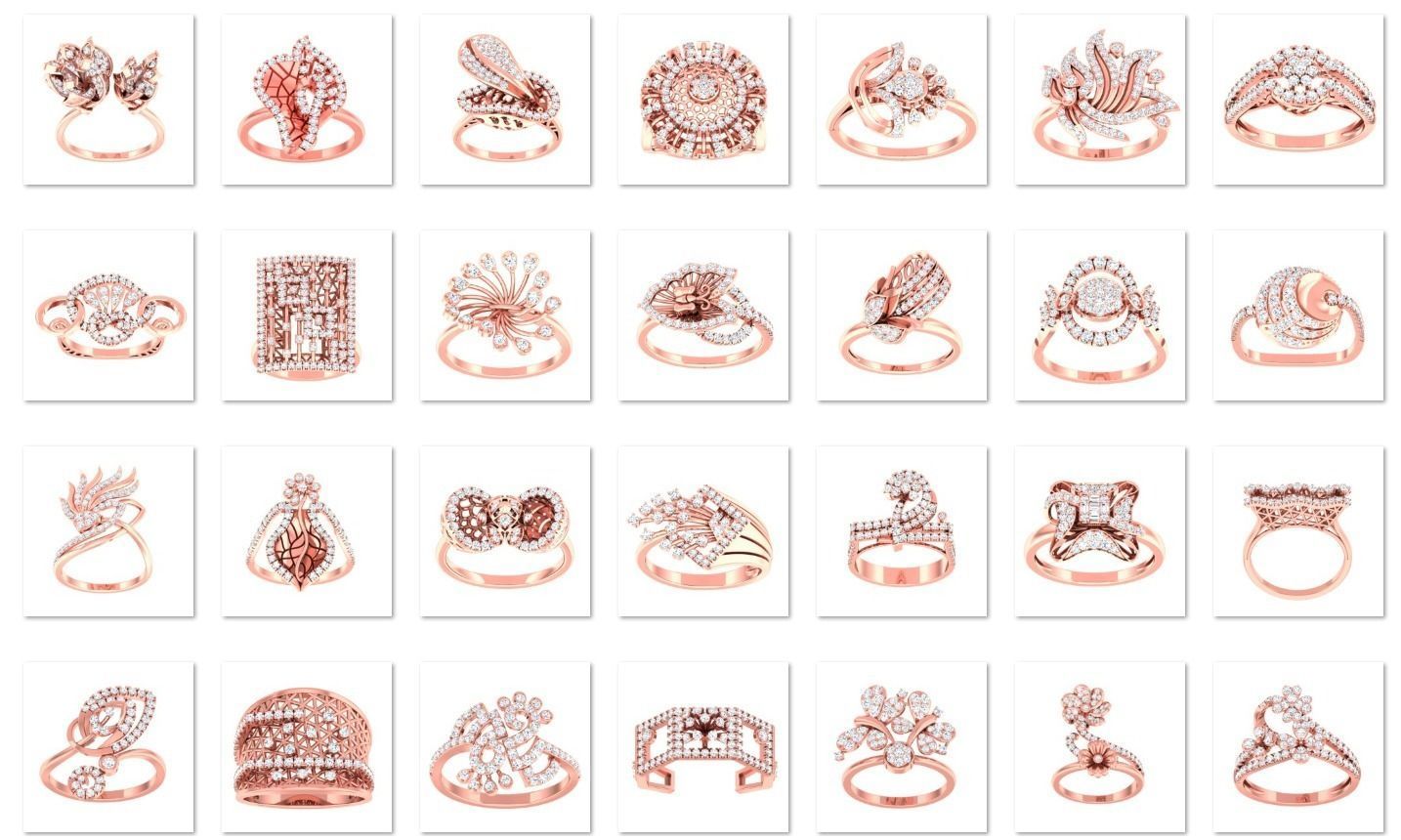 163 High Jewelry Cocktail Rings 3dm stl 1- render details  3D Model Collection_3