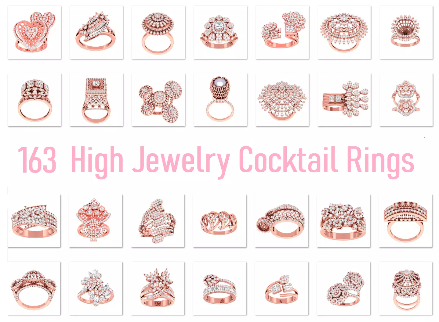 163 High Jewelry Cocktail Rings 3dm stl 1- render details  3D Model Collection_0