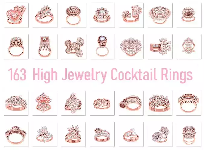 163 High Jewelry Cocktail Rings 3dm stl 1- render details  3D Model Collection