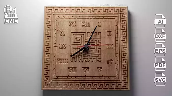 V-carved Clock 5 - Files for CNC - SVG DXF EPS AI PDF 3D model