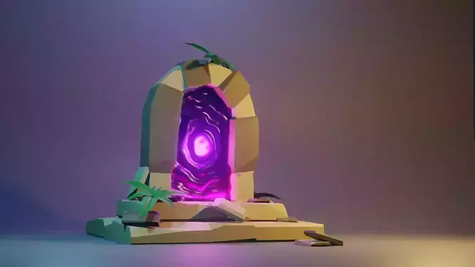 Low poly portal stone door with light in middle