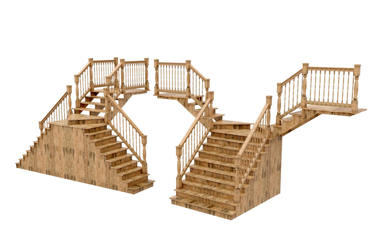 Wood Stair 3D model_2
