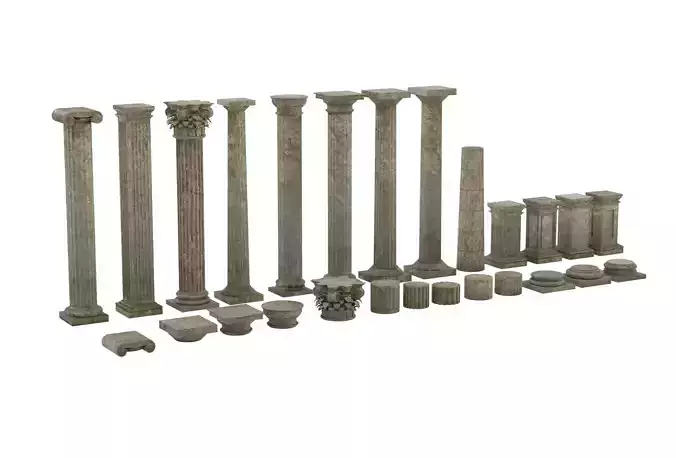 Set of 26 Columns Modular Doric Ionic and Corianthian 3D model