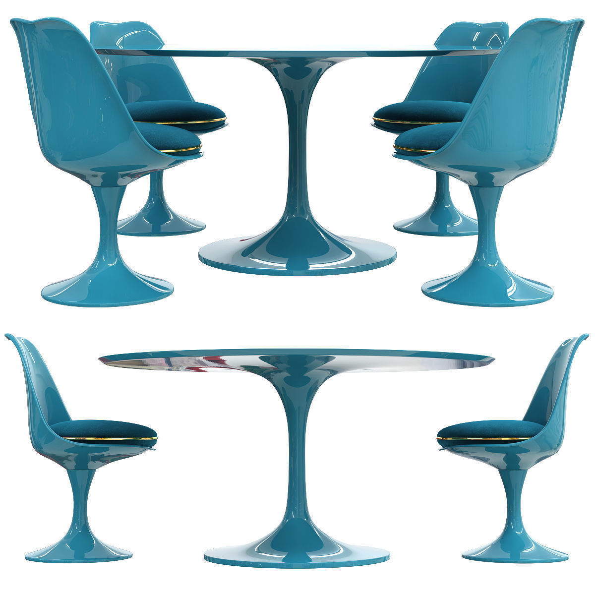 Saarinen tulip table chairs 3d model Low-poly 3D model_3