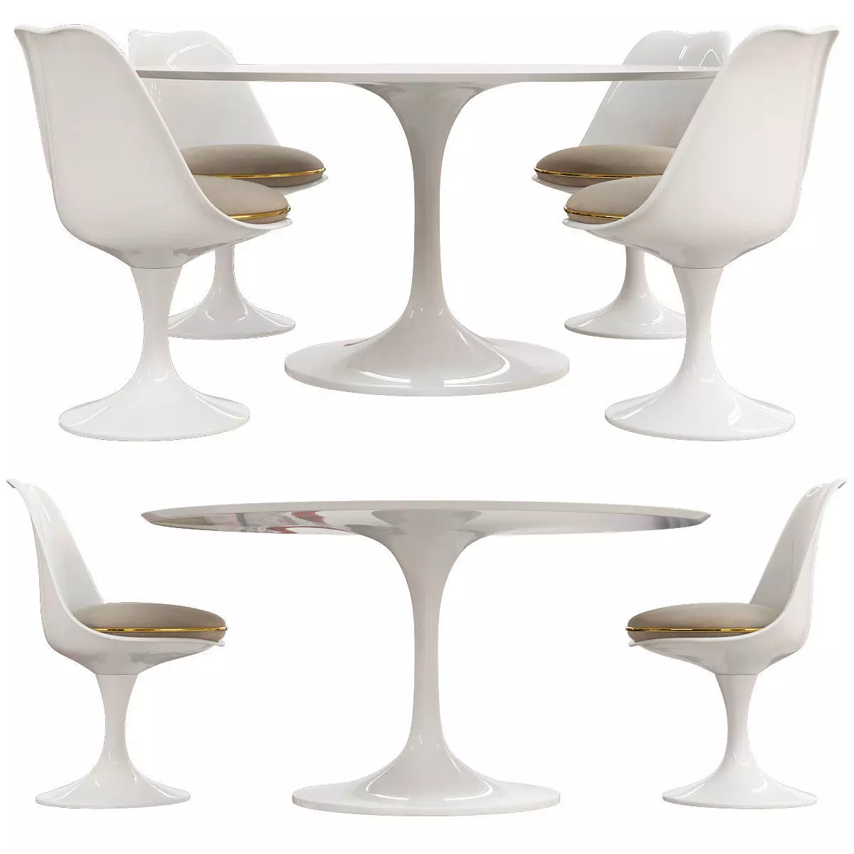 Saarinen tulip table chairs 3d model Low-poly 3D model_0
