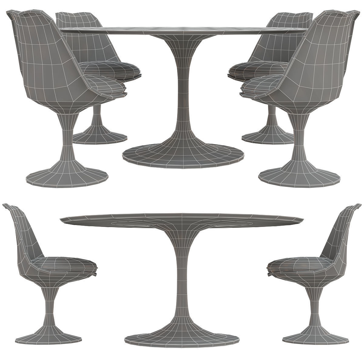 Saarinen tulip table chairs 3d model Low-poly 3D model_5