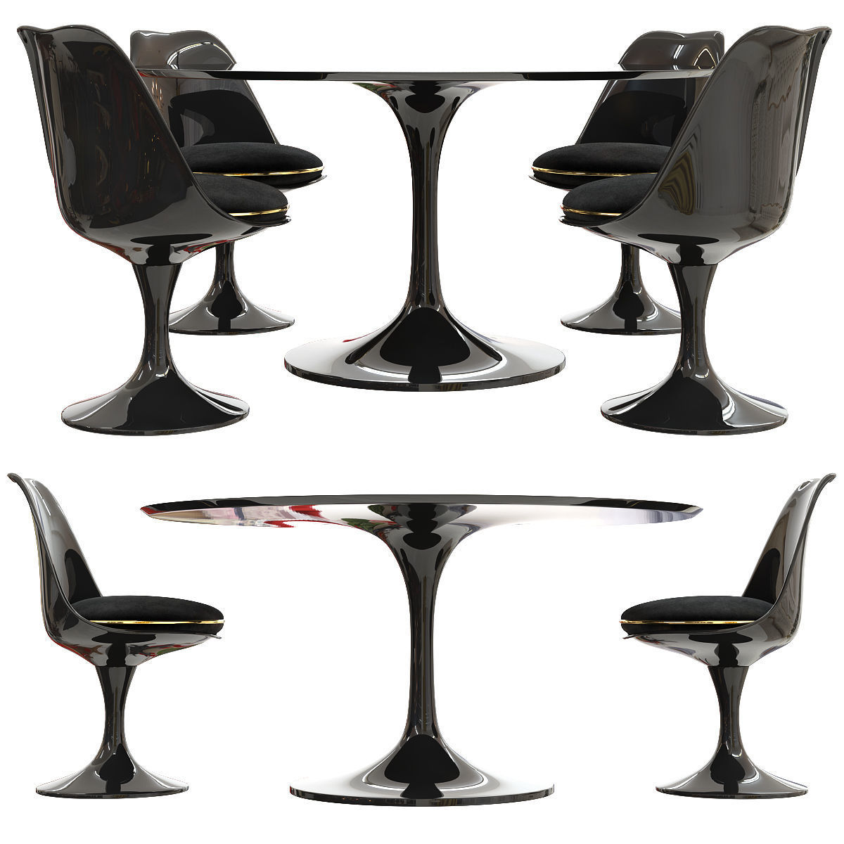 Saarinen tulip table chairs 3d model Low-poly 3D model_4