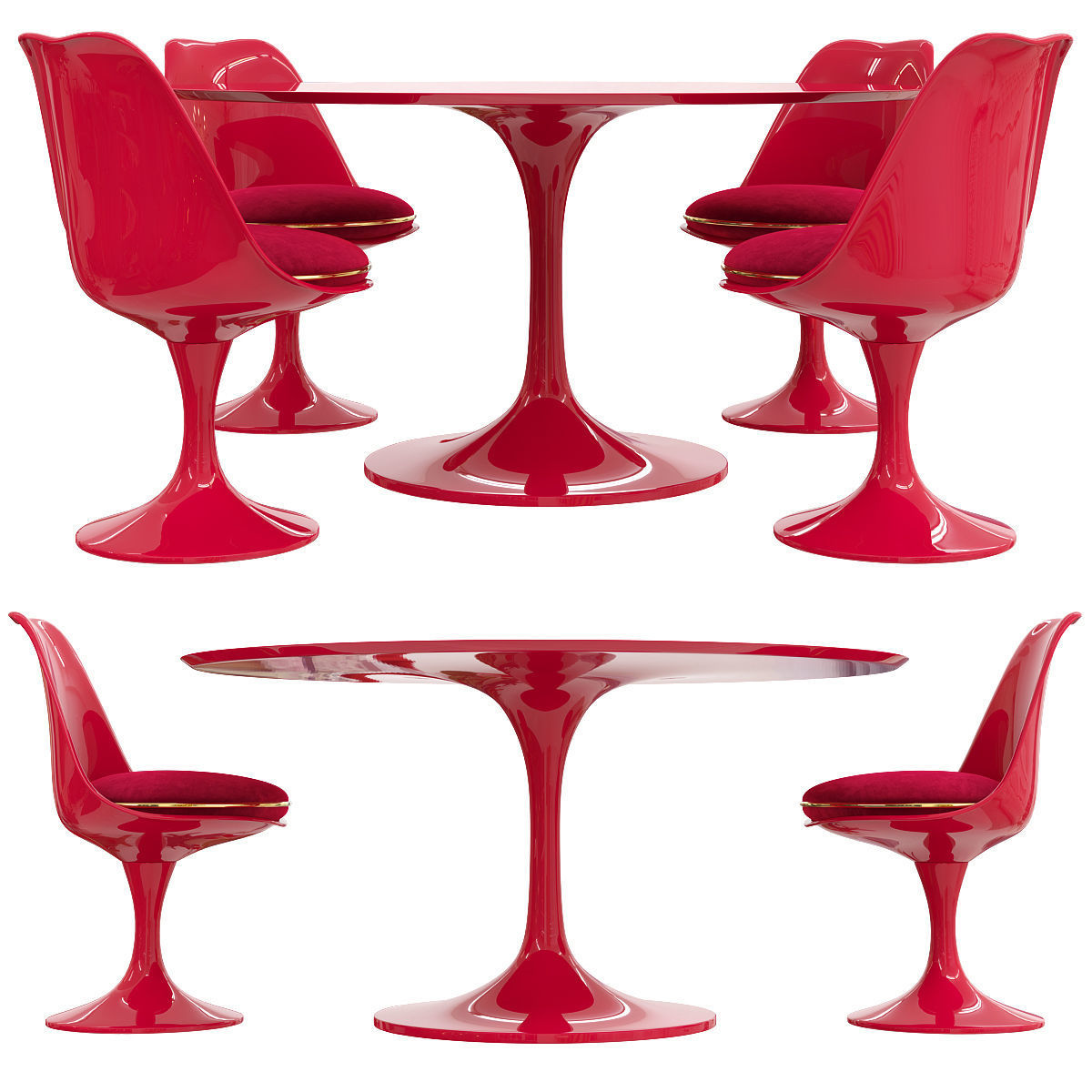 Saarinen tulip table chairs 3d model Low-poly 3D model_2