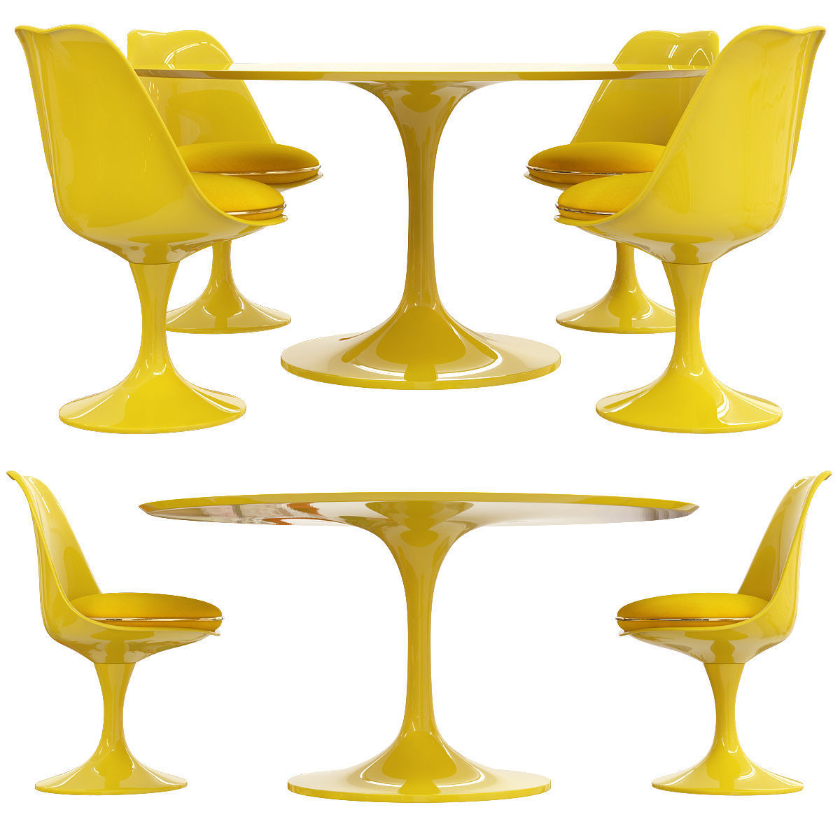 Saarinen tulip table chairs 3d model Low-poly 3D model_1