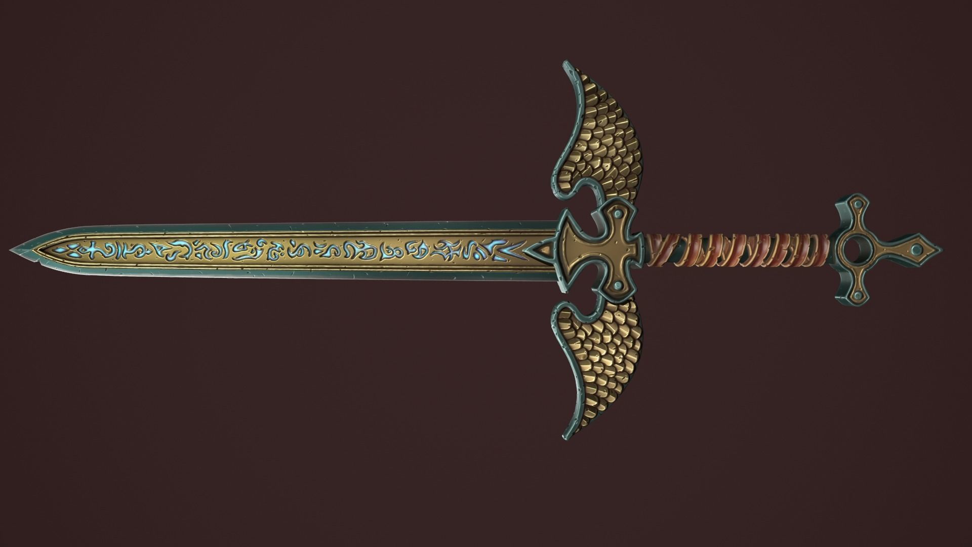 Rune two handed sword Low-poly 3D model_5