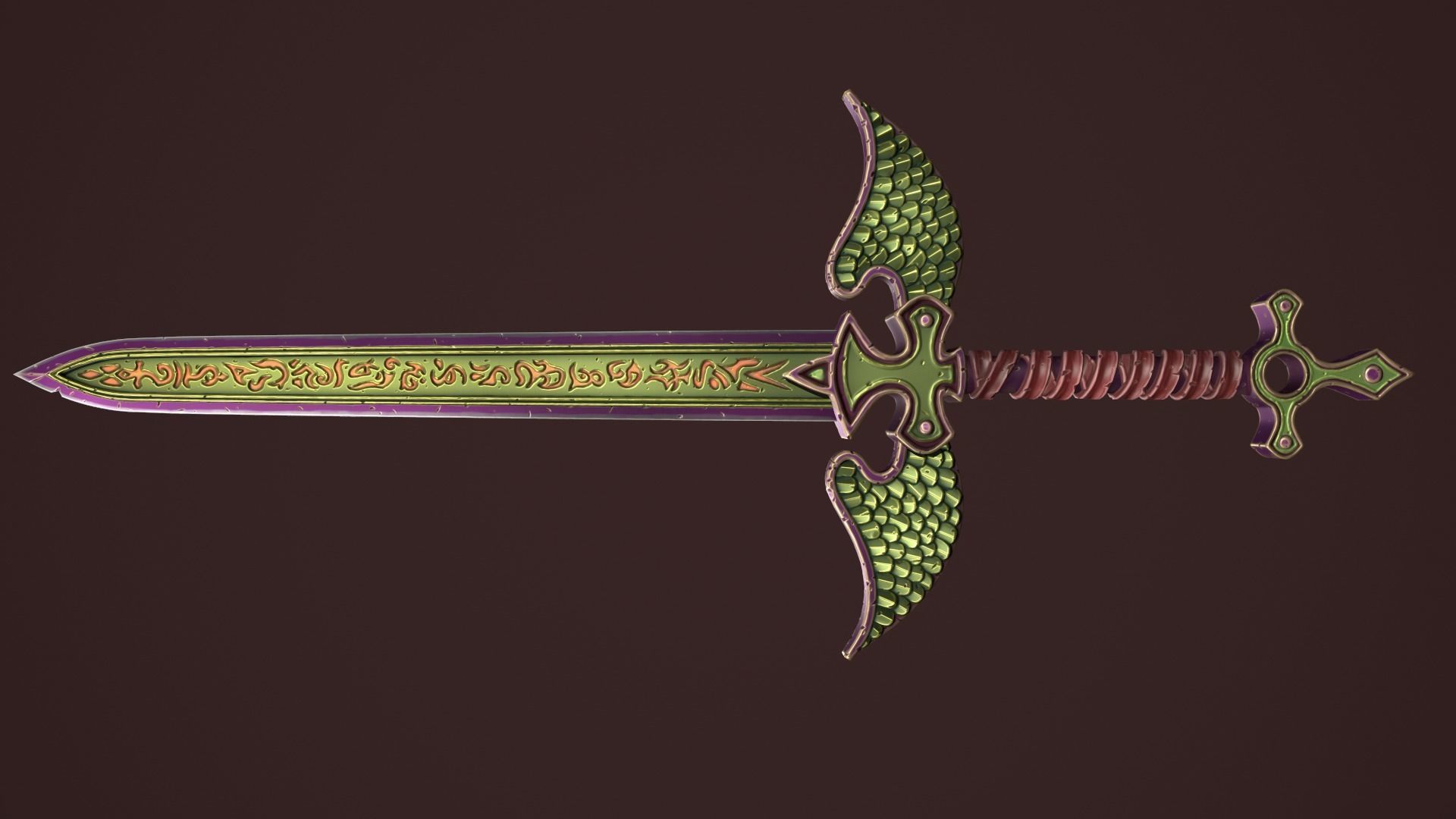 Rune two handed sword Low-poly 3D model_11