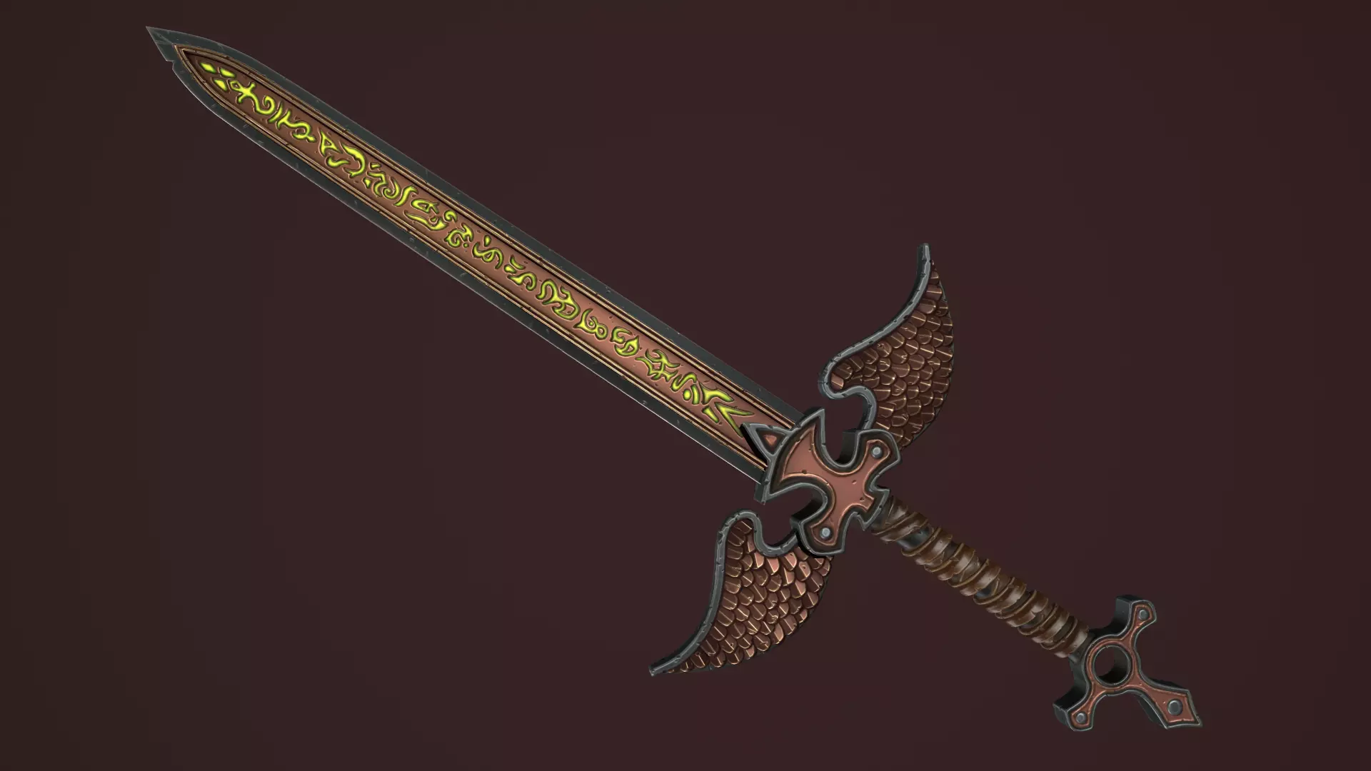 Rune two handed sword Low-poly 3D model_0