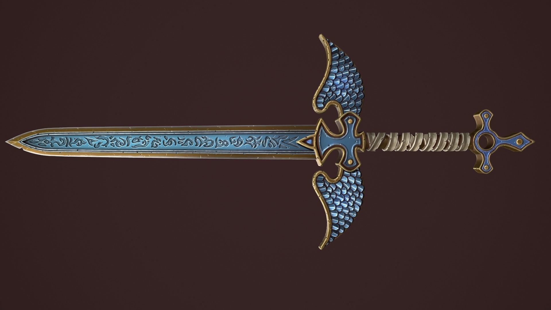 Rune two handed sword Low-poly 3D model_8