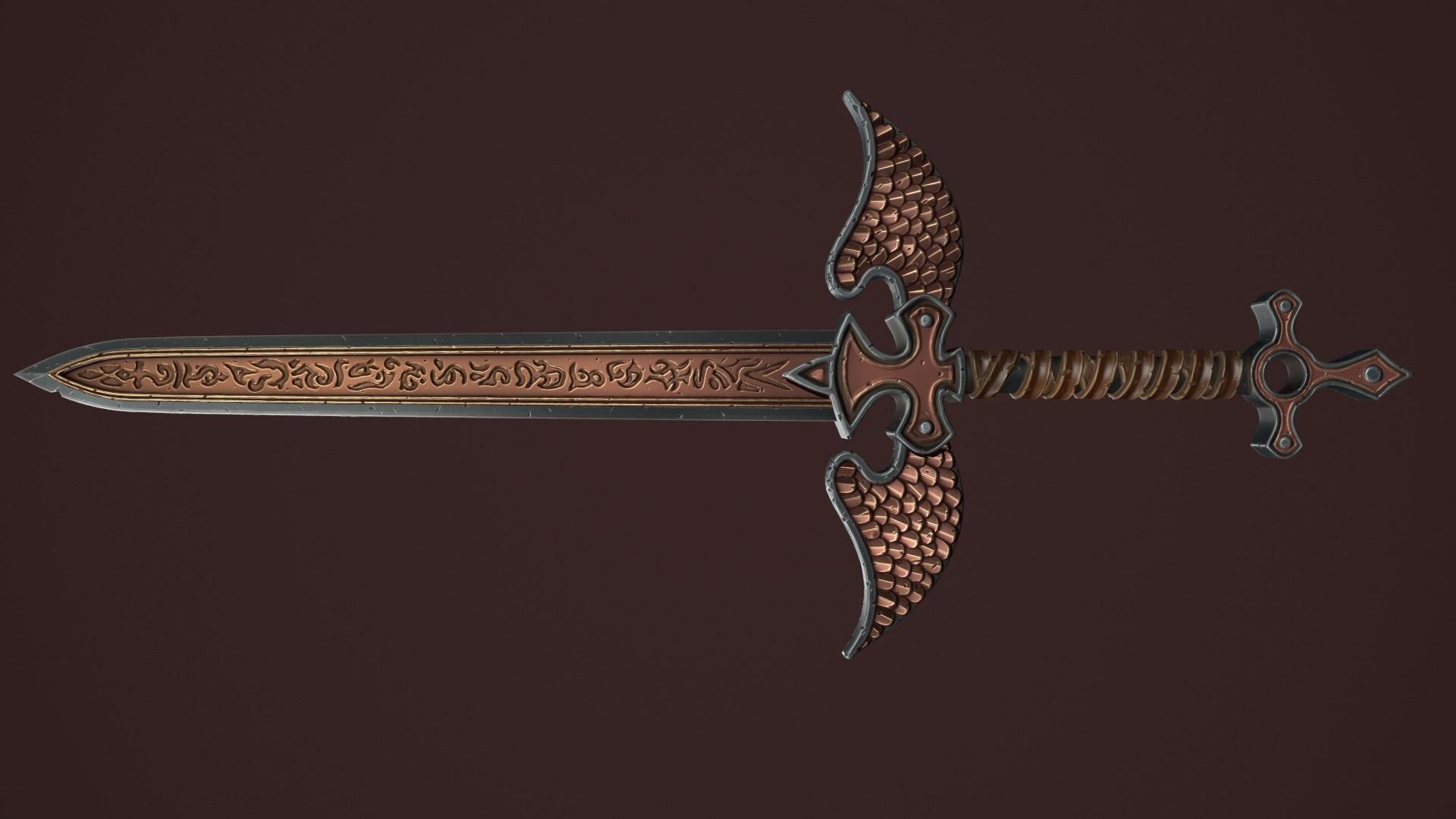 Rune two handed sword Low-poly 3D model_1