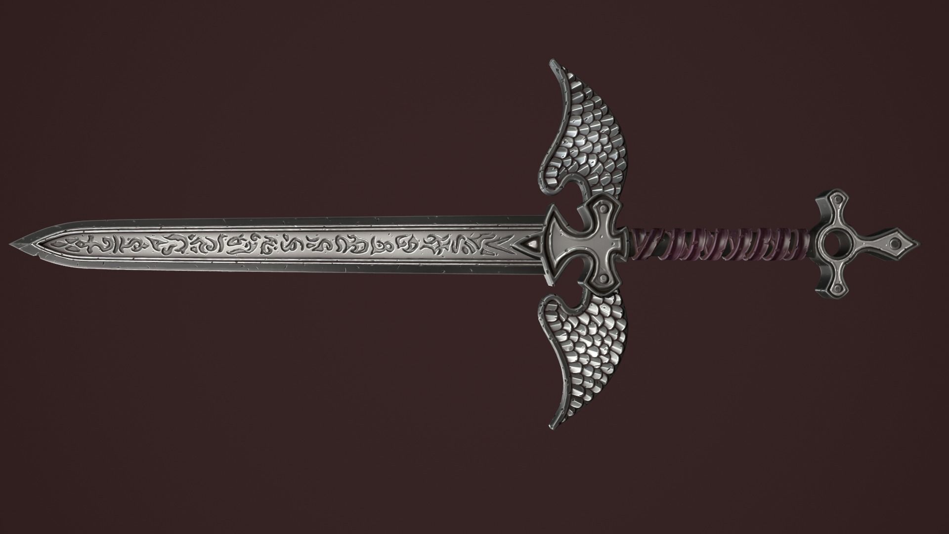 Rune two handed sword Low-poly 3D model_6