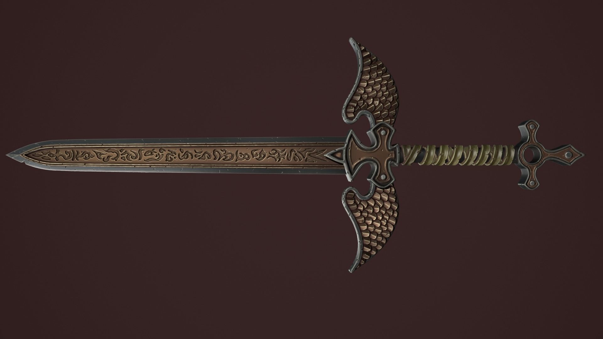 Rune two handed sword Low-poly 3D model_14