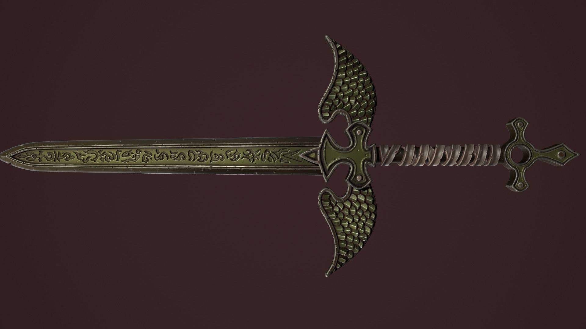 Rune two handed sword Low-poly 3D model_16