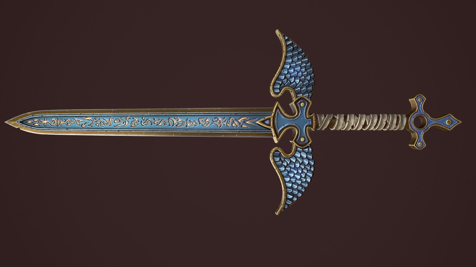 Rune two handed sword Low-poly 3D model_9