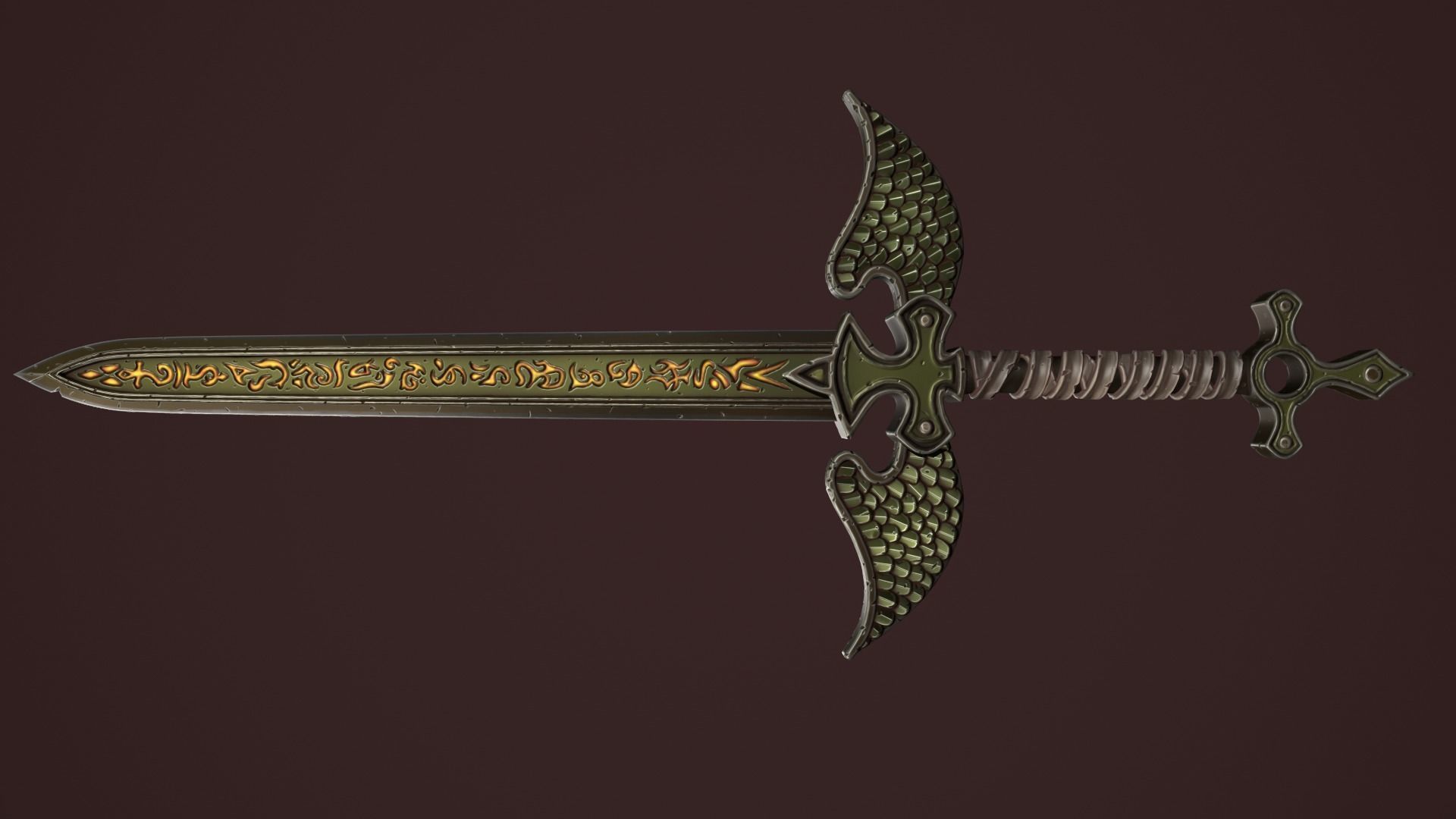 Rune two handed sword Low-poly 3D model_17