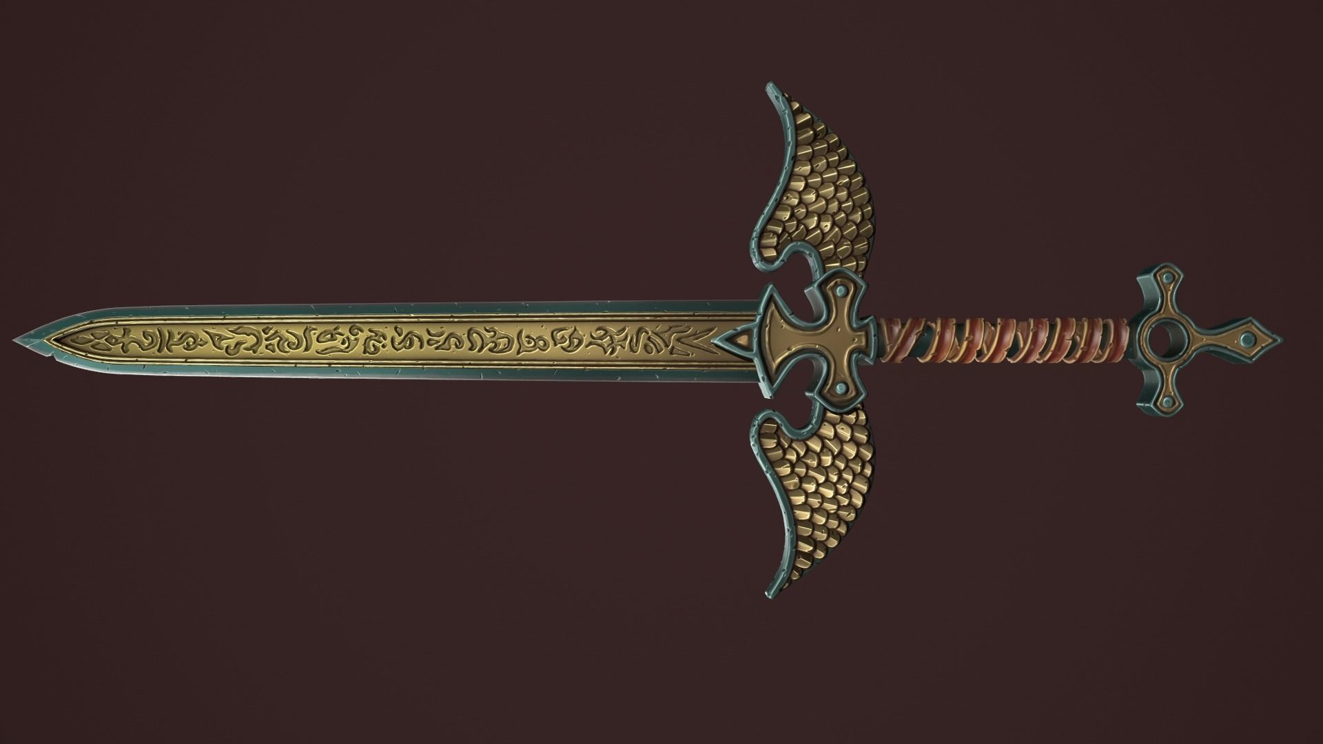 Rune two handed sword Low-poly 3D model_4