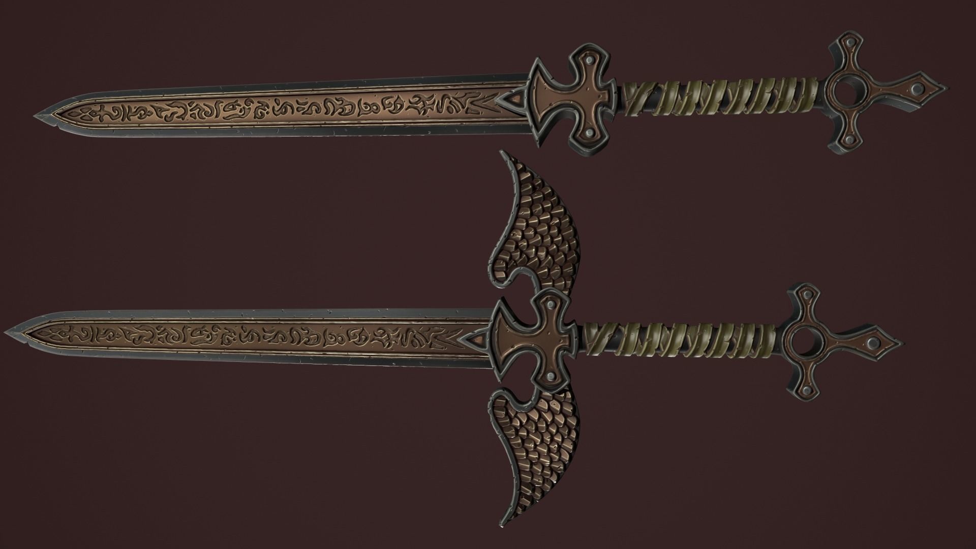 Rune two handed sword Low-poly 3D model_25