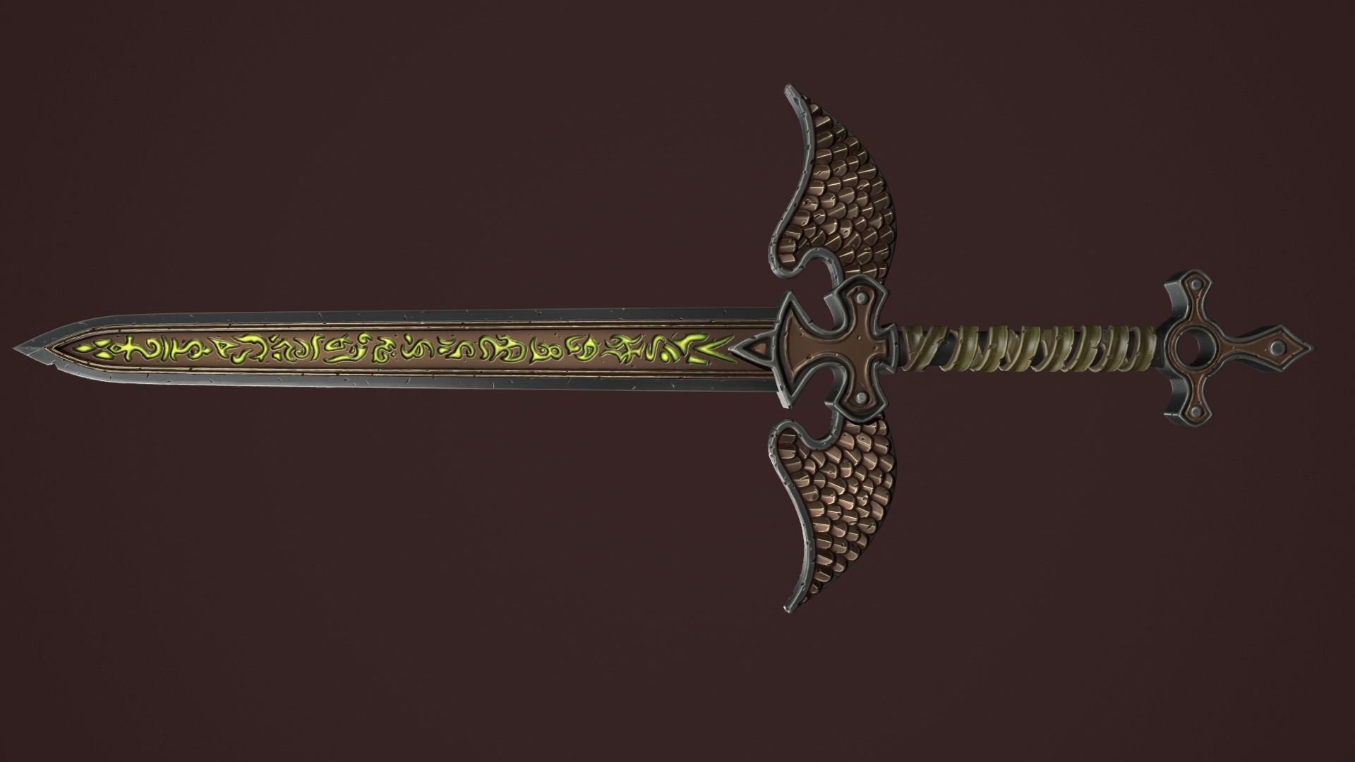 Rune two handed sword Low-poly 3D model_15