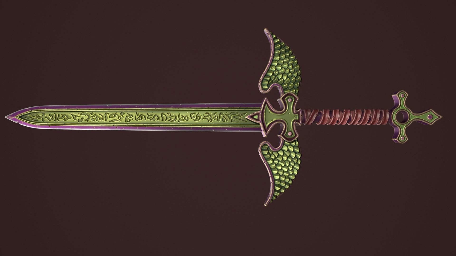 Rune two handed sword Low-poly 3D model_10