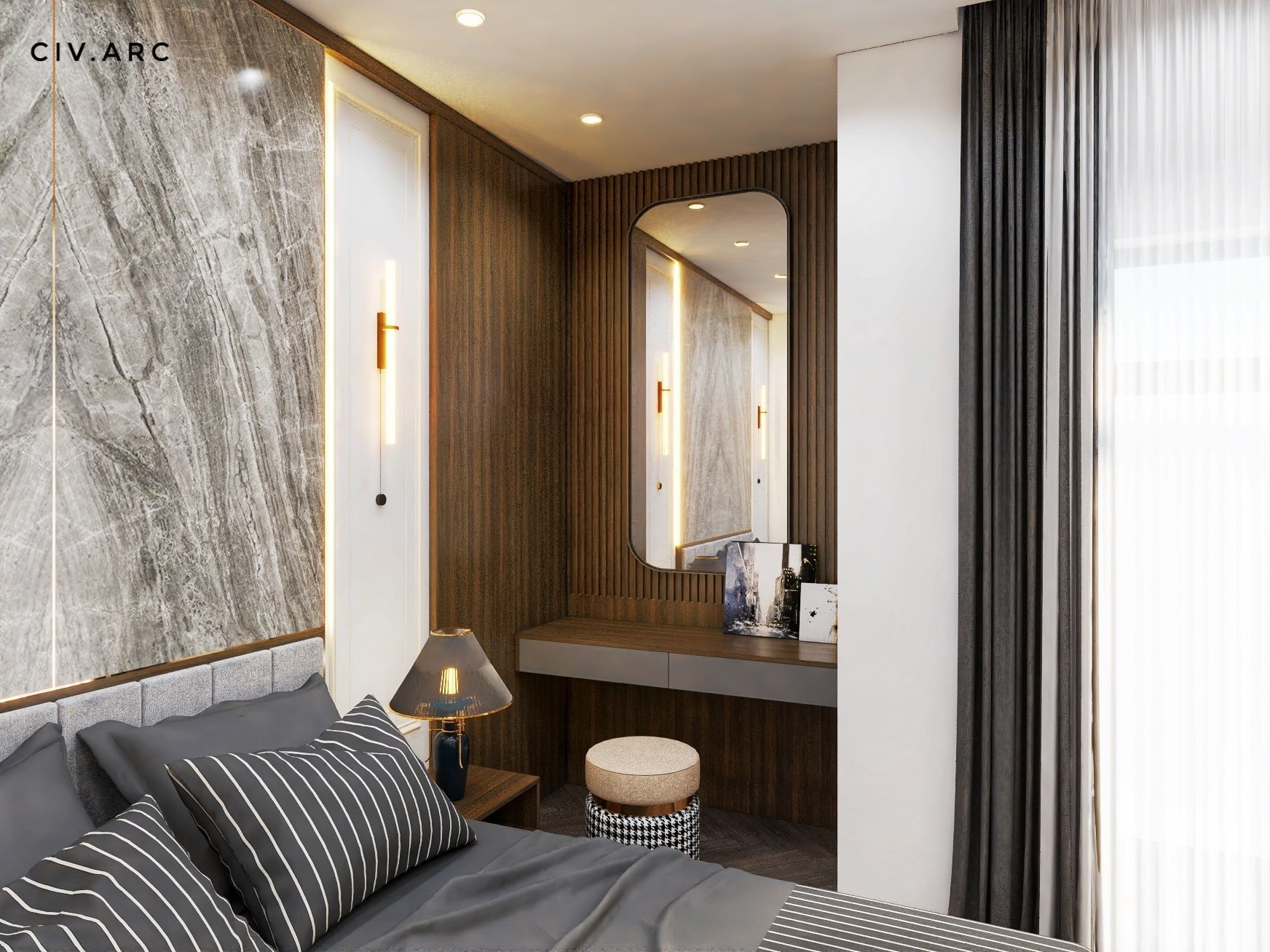 Modern and simple bedroom interior 3D model_3