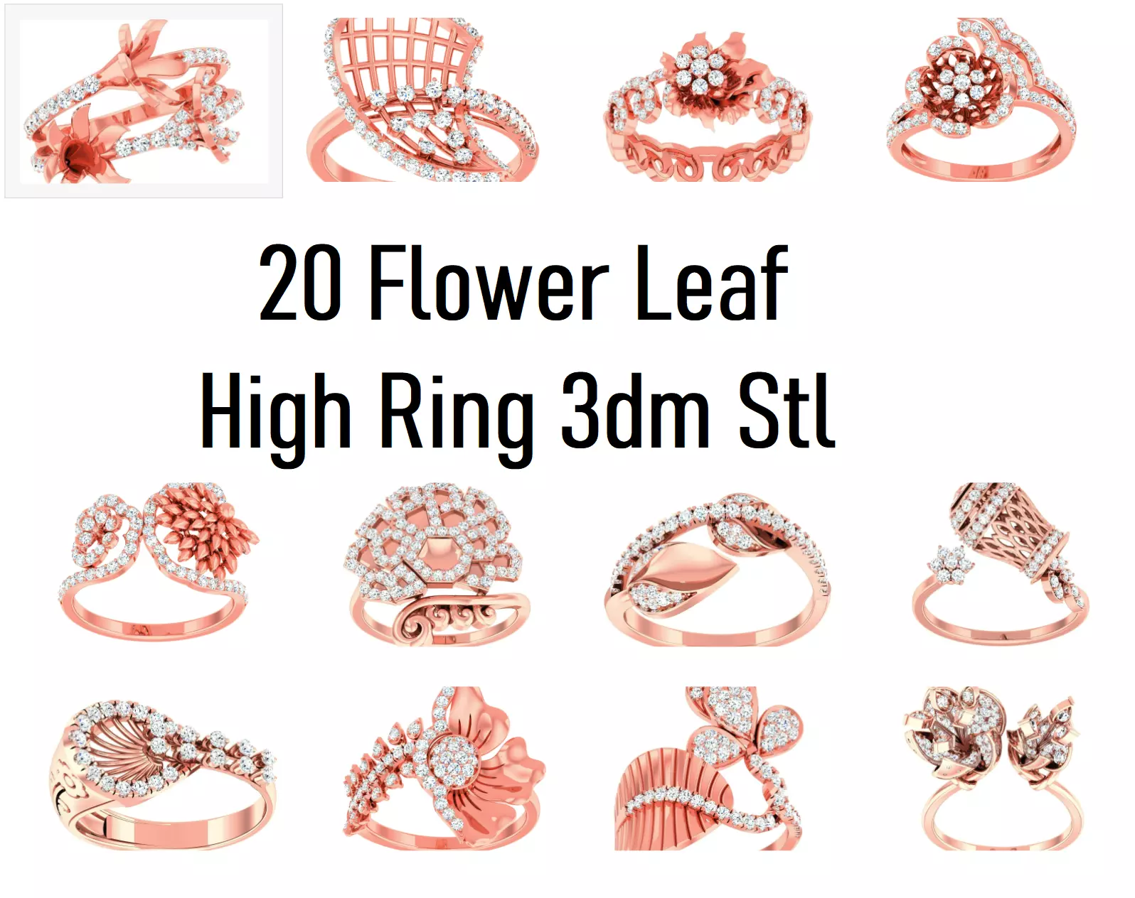 20 Flower Leaf High Jewelry Cocktail Rings 3dm stl 1-render 3D Model Collection_0