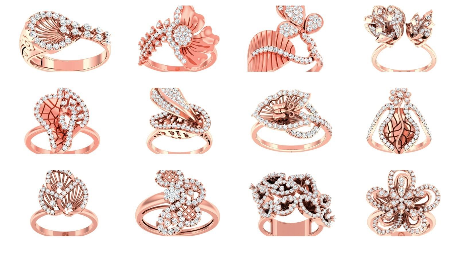 20 Flower Leaf High Jewelry Cocktail Rings 3dm stl 1-render 3D Model Collection_3