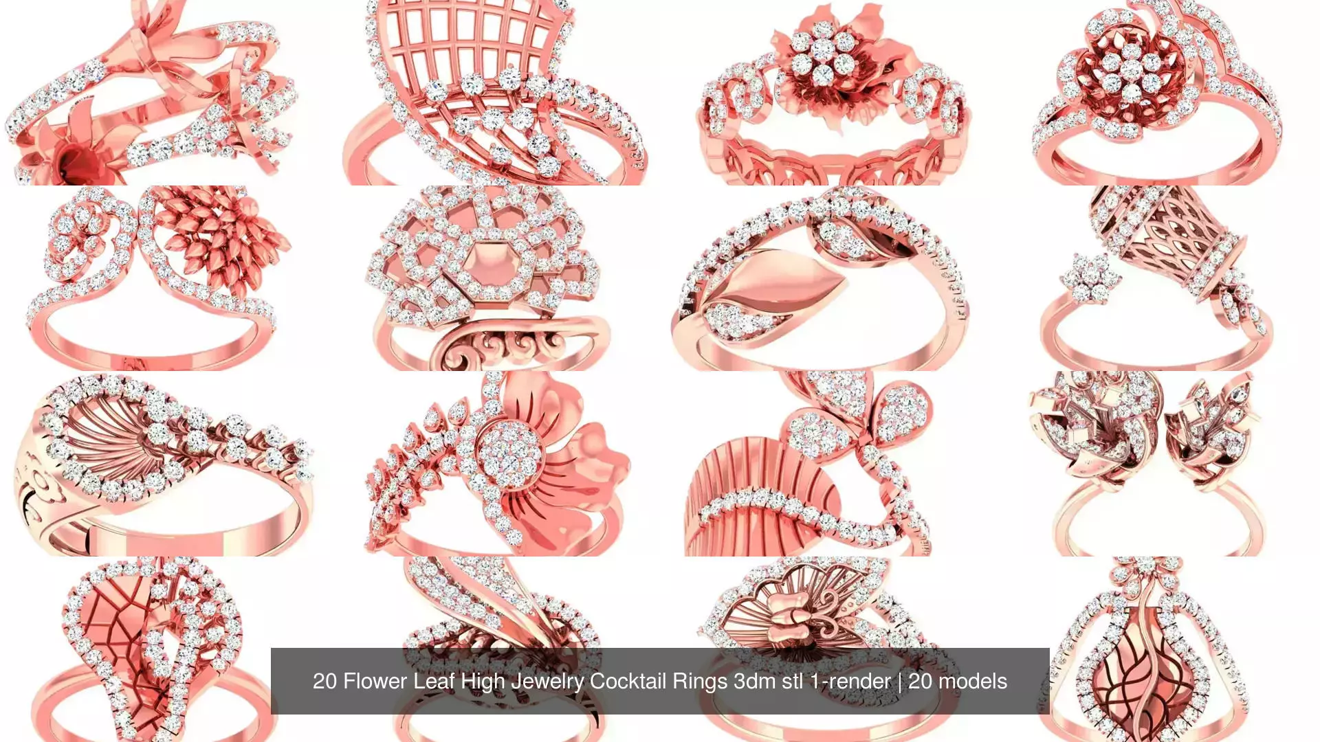 20 Flower Leaf High Jewelry Cocktail Rings 3dm stl 1-render 3D Model Collection_1