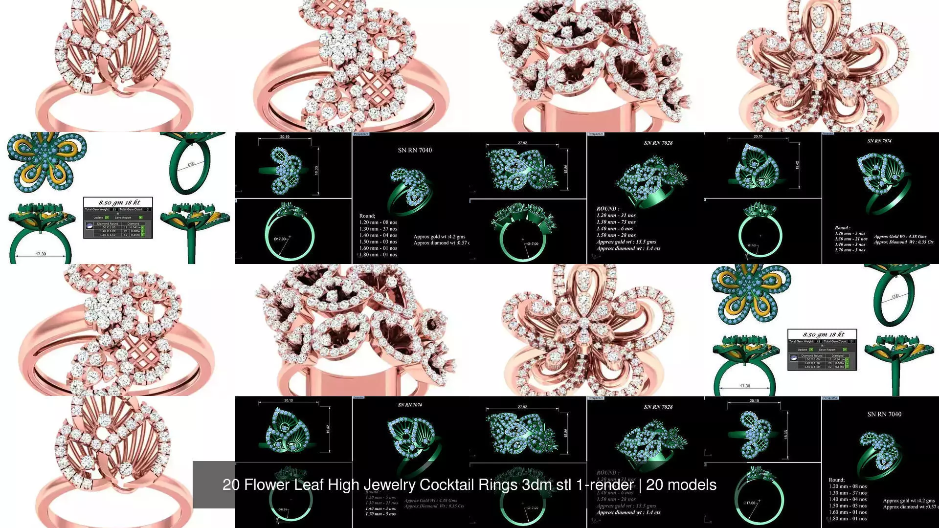 20 Flower Leaf High Jewelry Cocktail Rings 3dm stl 1-render 3D Model Collection_2