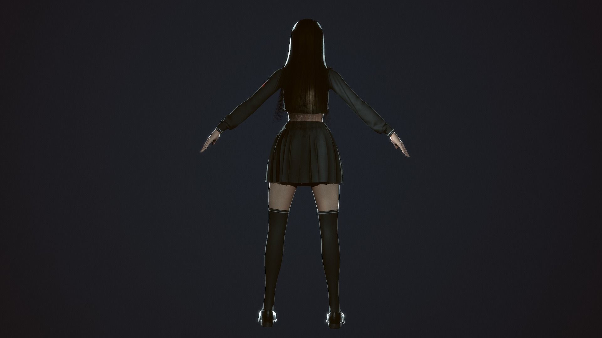 Japanese School Girl - Game Ready Low-poly 3D model_5