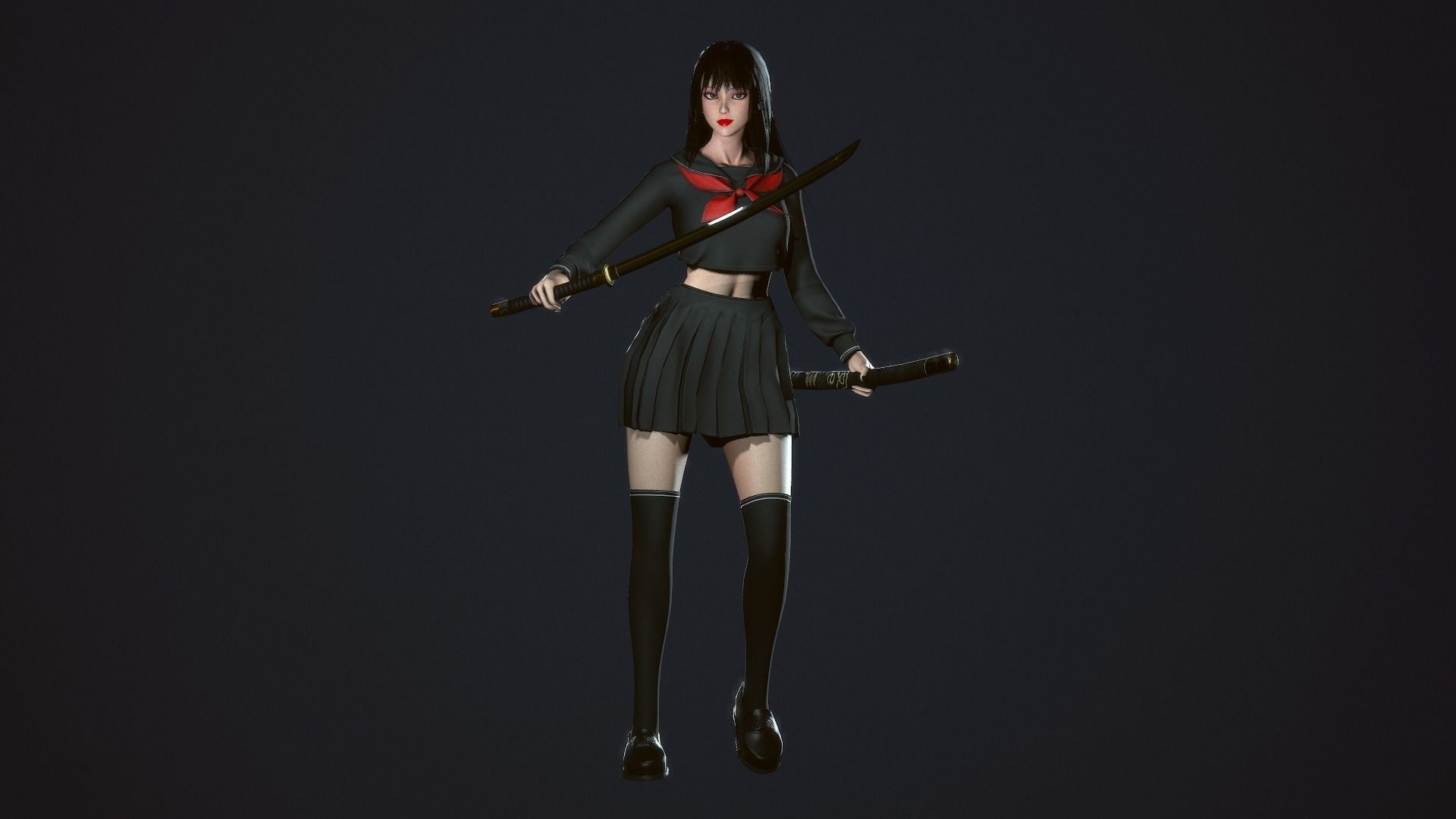 Japanese School Girl - Game Ready Low-poly 3D model_16