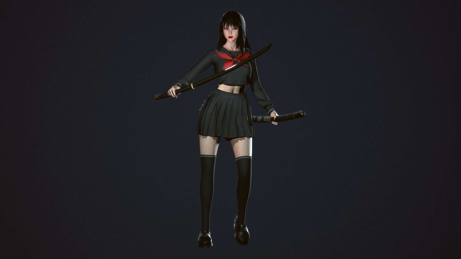 Japanese School Girl - Game Ready Low-poly 3D model_6