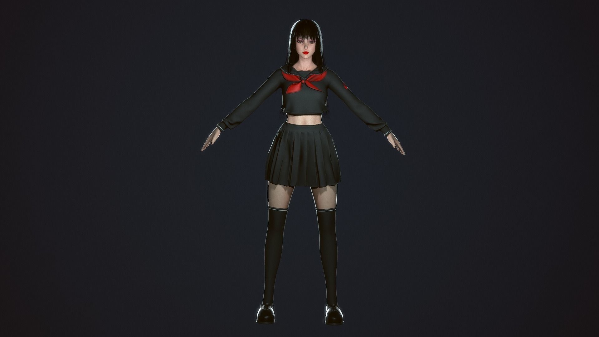Japanese School Girl - Game Ready Low-poly 3D model_4