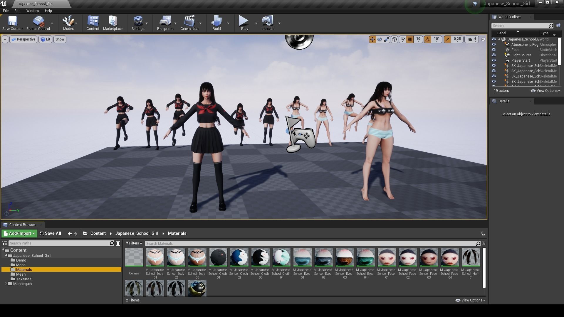 Japanese School Girl - Game Ready Low-poly 3D model_12